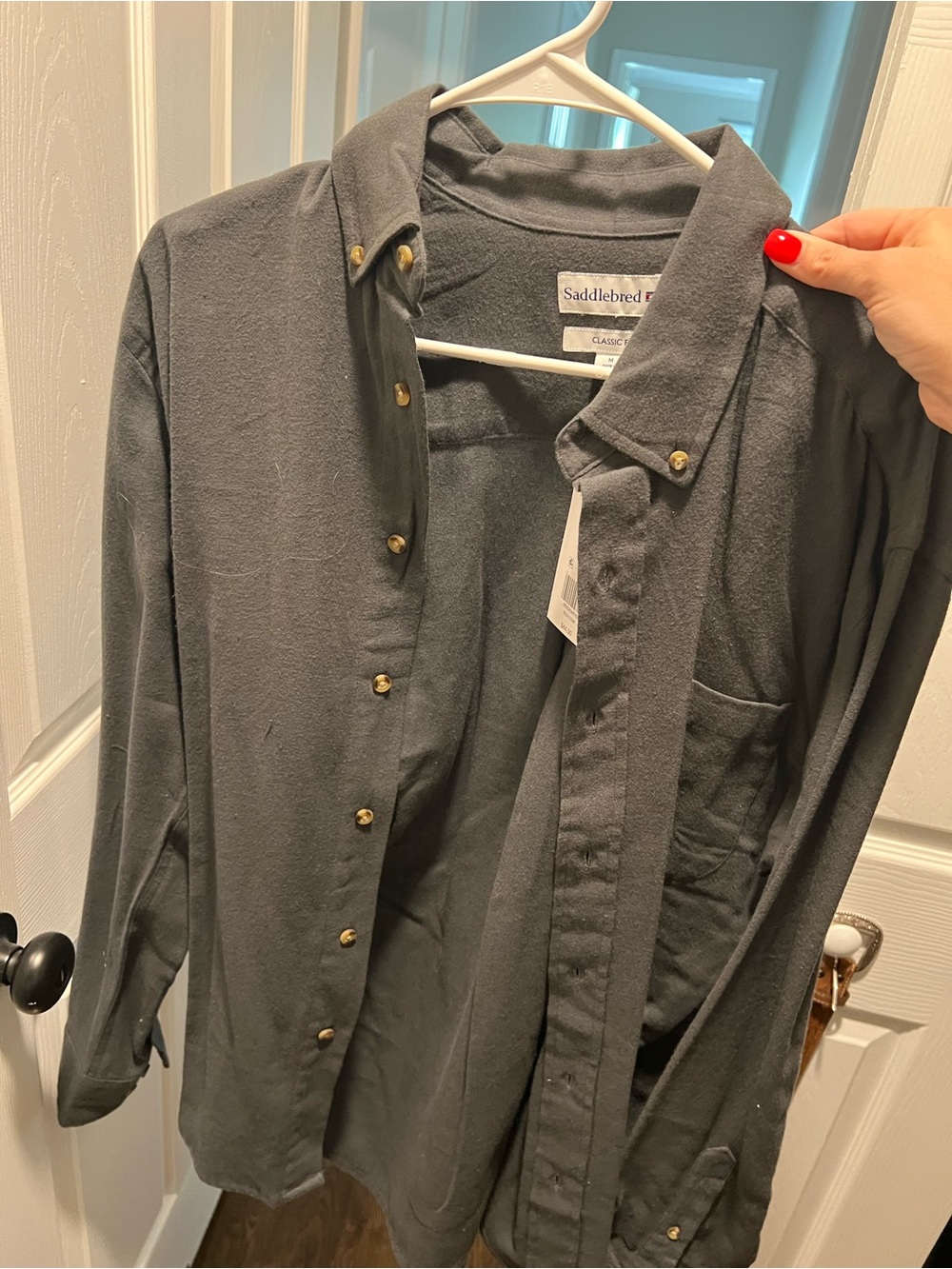 Saddlebred Men's Dark Charcoal Button-Down Shirt with Brass Buttons